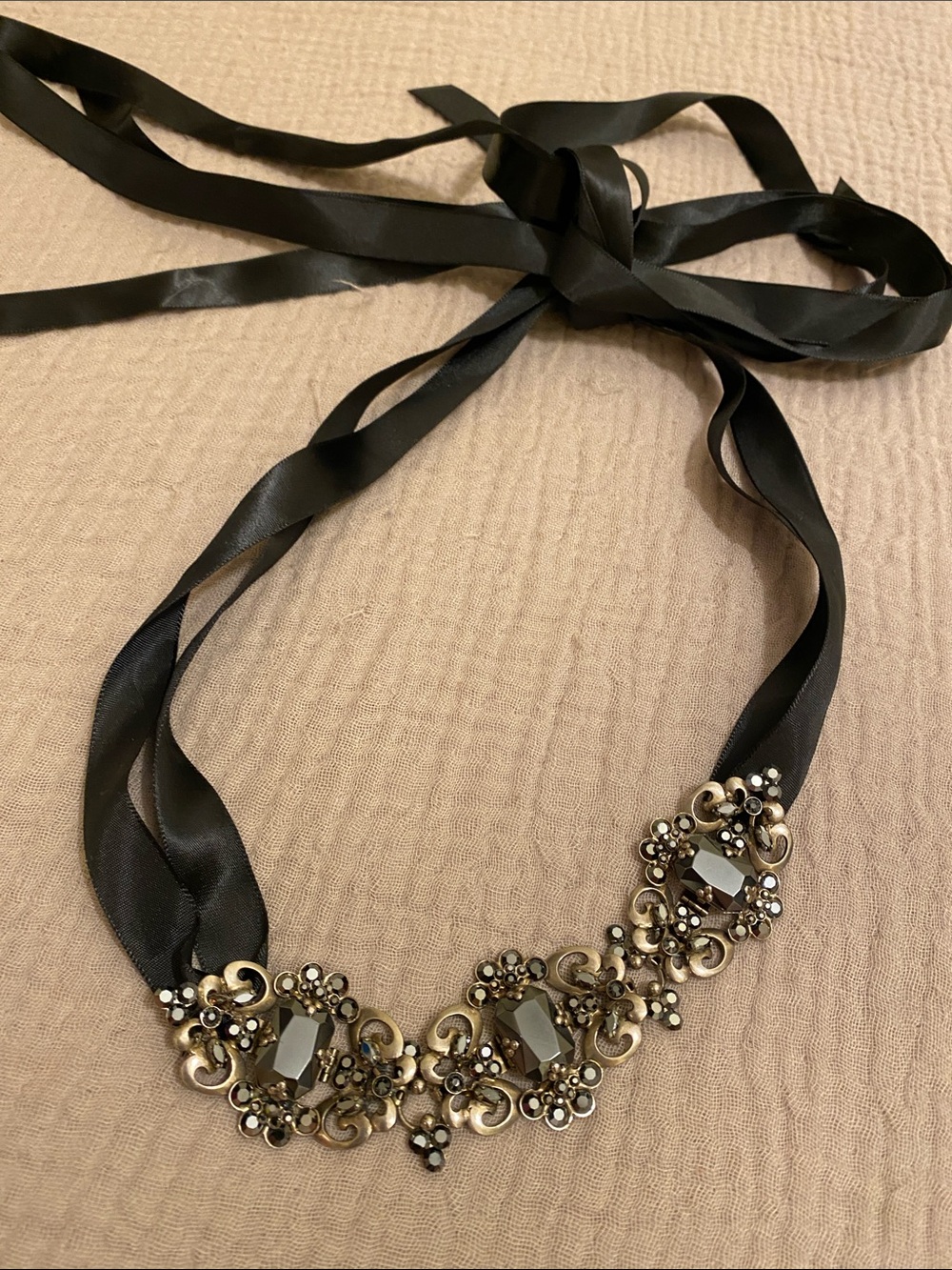 SORRELLI Embellished Black Ribbon Waist Belt